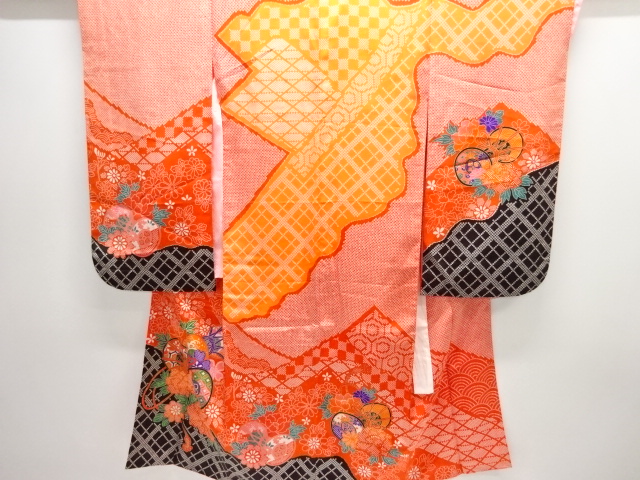 JAPANESE KIMONO / CHILDRENS KIMONO / FLOWER PATTERN A DRUM (INCLUDES J